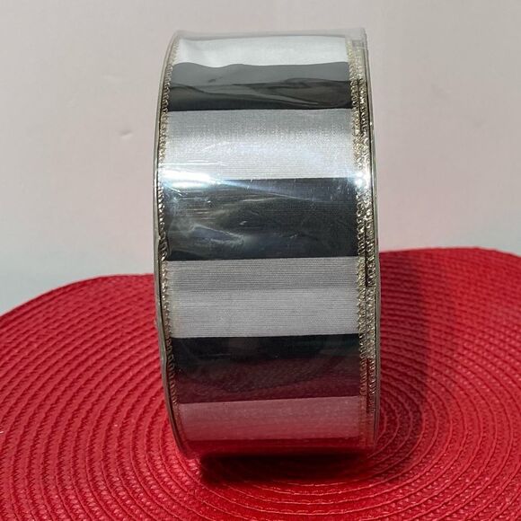 Members Mark Wired Ribbon Black and White Stripe 50 yards NWT - Picture 2 of 4